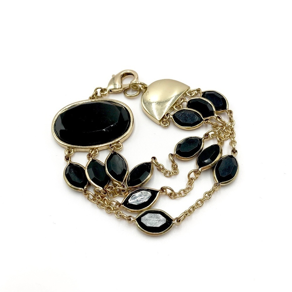 Gold Tone & Black Jeweled Bracelet​